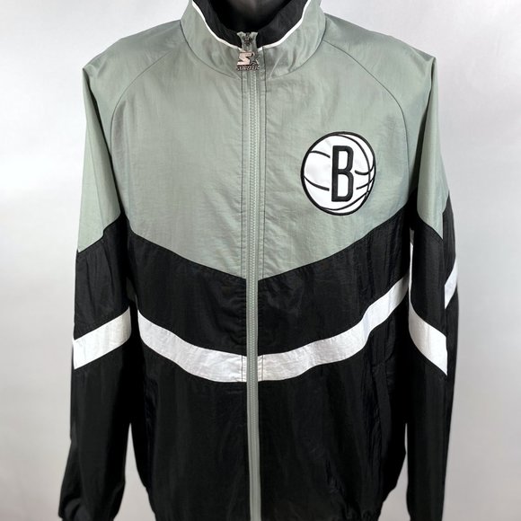 BROOKLYN NETS NBA Starter Full Zip Lightweight Jacket XL GRAY & BLACK - Picture 1 of 8
